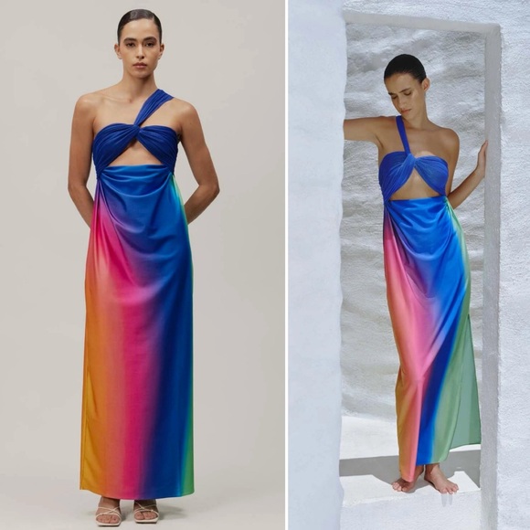 NWT Baobab Eliza Dress in Dawn Ombré Multicolor One Shoulder Revolve Size Large - Picture 2 of 9